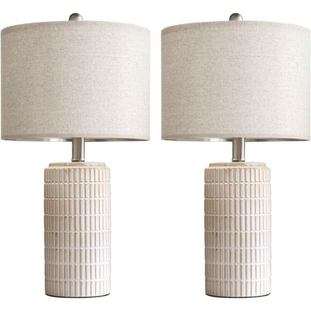 New Set of 2 Modern Ceramic 23Inch Table Lamp, White Desk & Bedside Lamps - Picture 8 of 9